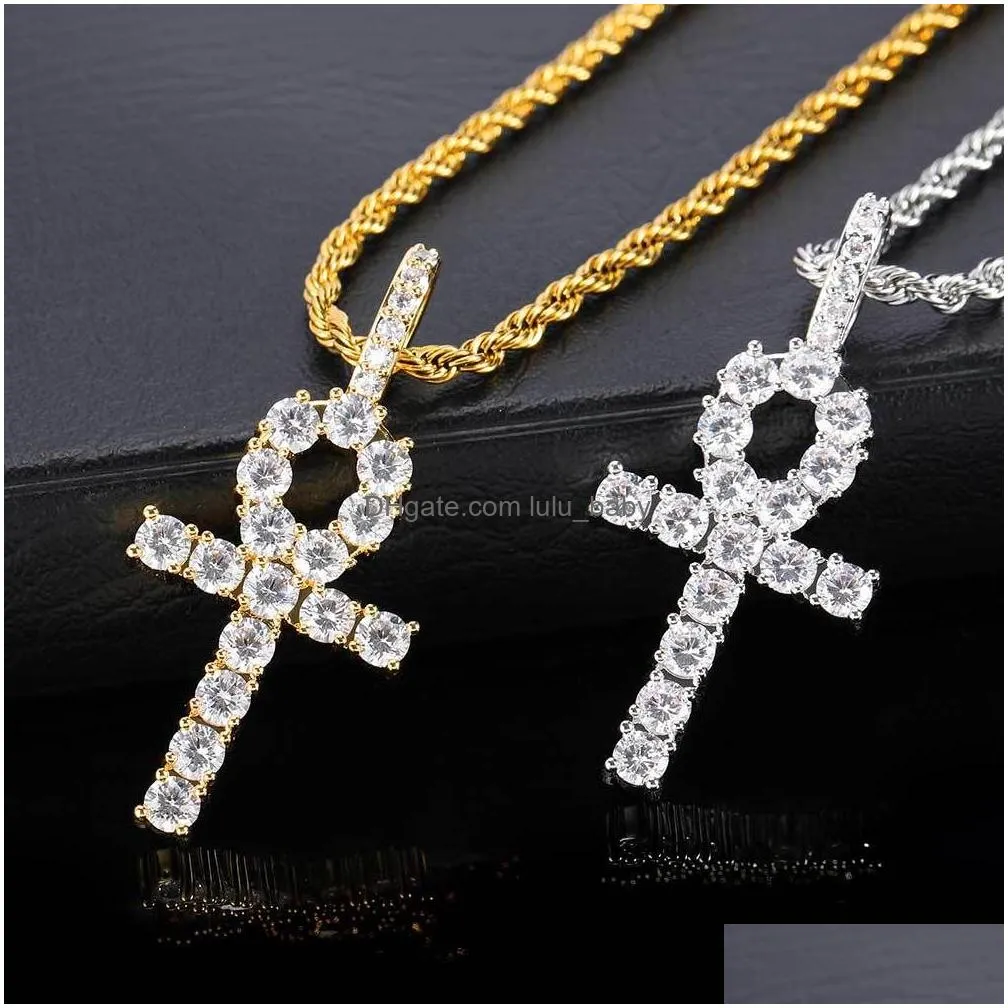 hip hop cross key pendant necklace jewelry bling diamond stone 18k real gold plated jewelry