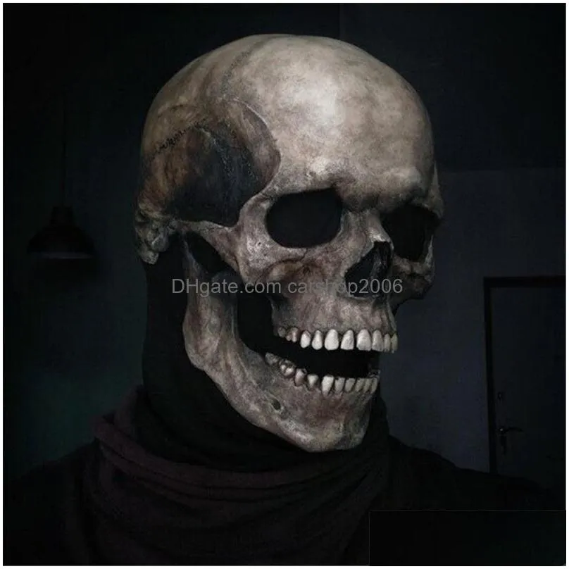 halloween full head skull mask helmet with movable jaw entire realistic look adult latex 3d skeleton scary party masks vt2435