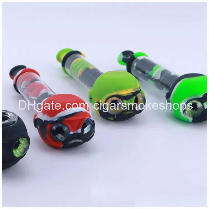 multiple style silicone smoking pipes mini tobacco hand pipe colorful spoon pipe with glass bowl water pipes