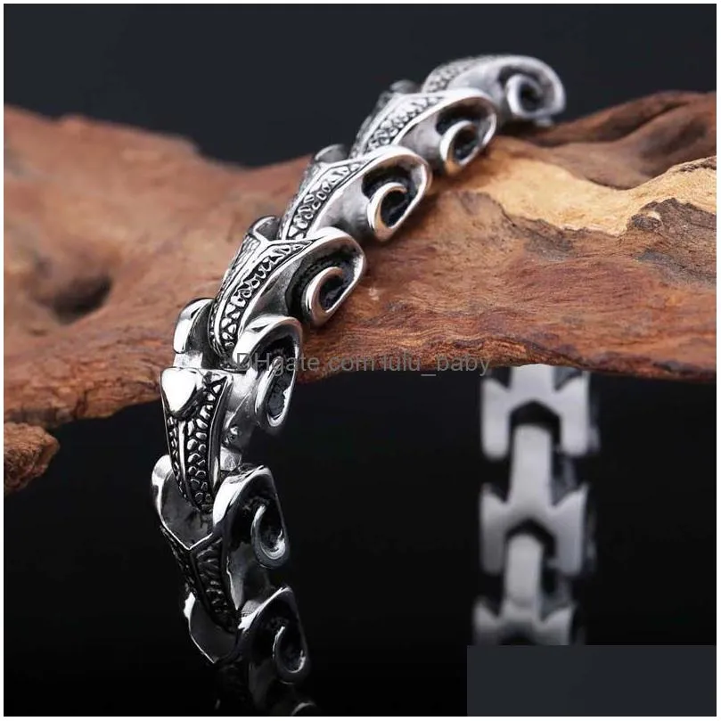 mens snake chain bracelet ancient silver stainless steel bangle with titanium detailing