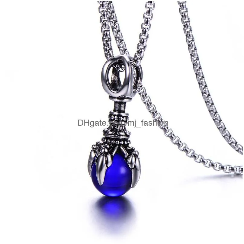 retro pendant necklaces 316l stainless steel mens monster dragon claw king kong glass beads jewelry