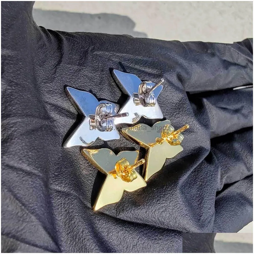 hip hop full zircon butterfly stud earrings new style dangle earrings 18k gold/platinum plated jewelry wholesale