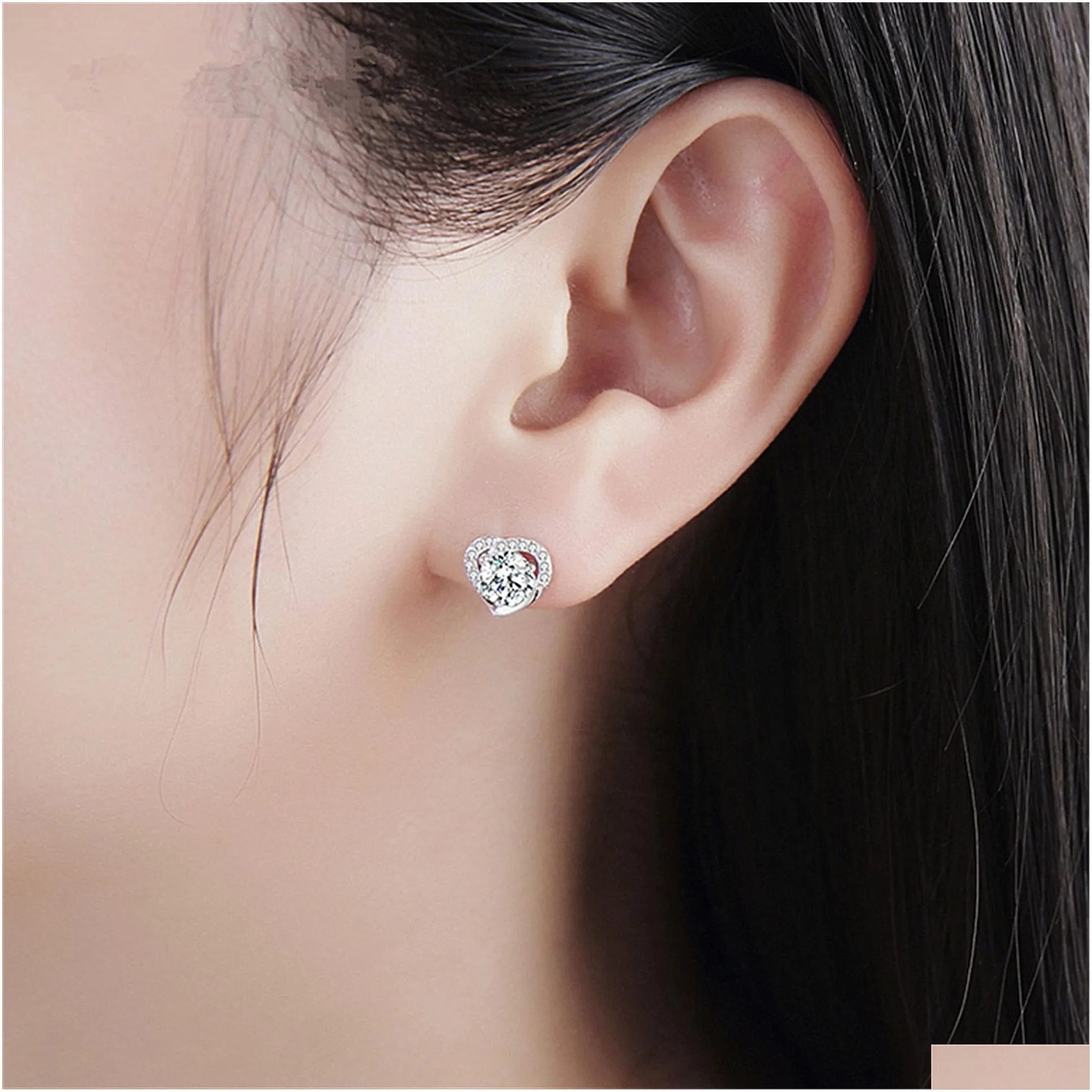 heart earrings for women crystal earrings high quality romantic female accessories timeless styling jewelry silver stud earring