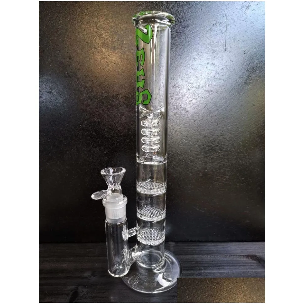 three layer honeycomb ablets filter bongs recycler water pipe glass bong smoking pipes 12.5 inches water 18.8mm joint