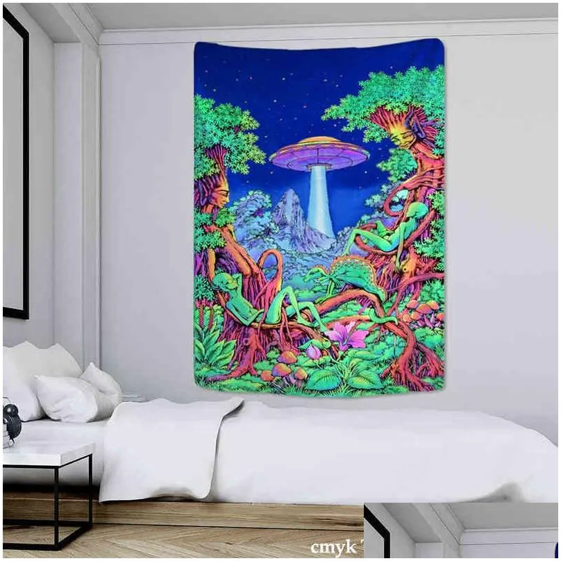 hippie tapestry psychedelic mushroom wall hanging witchcraft alien mystery home decor art mural background cloth j220804