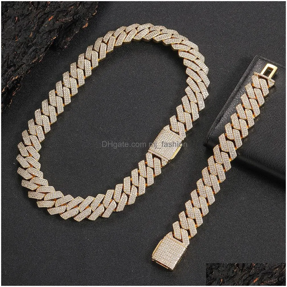 25mm hip hop cuban link chian necklace 5a cz diamonds real gold plated jewelry