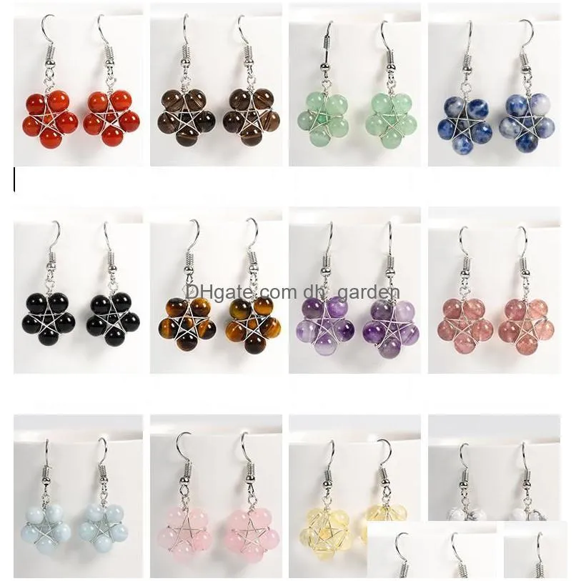 6mm stone ball flower shape pendant wire wrapped star earrings healing reiki jade chakra dangle jewelry wholesale