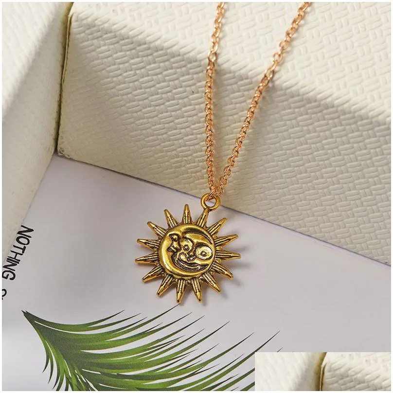 pretty sun pendant necklace long sweater chain necklace choker necklaces sun moon necklace