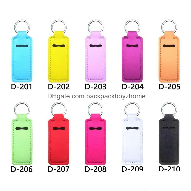 candy color neoprene lipstick holder keychain pendant party favor outdoor travel portable chapstick cover key chain lipstick sleeve