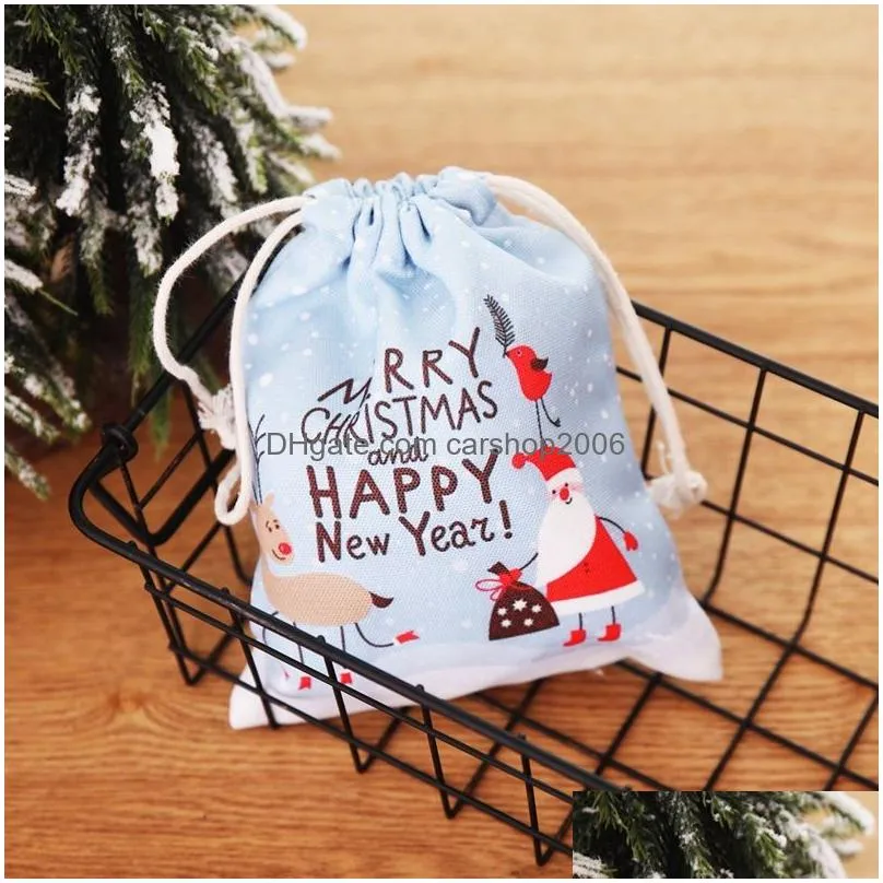 christmas gift bag canvas bag santa sack drawstring bags with reindeers santa claus sack bags for kid candy gift organizer bag dbc