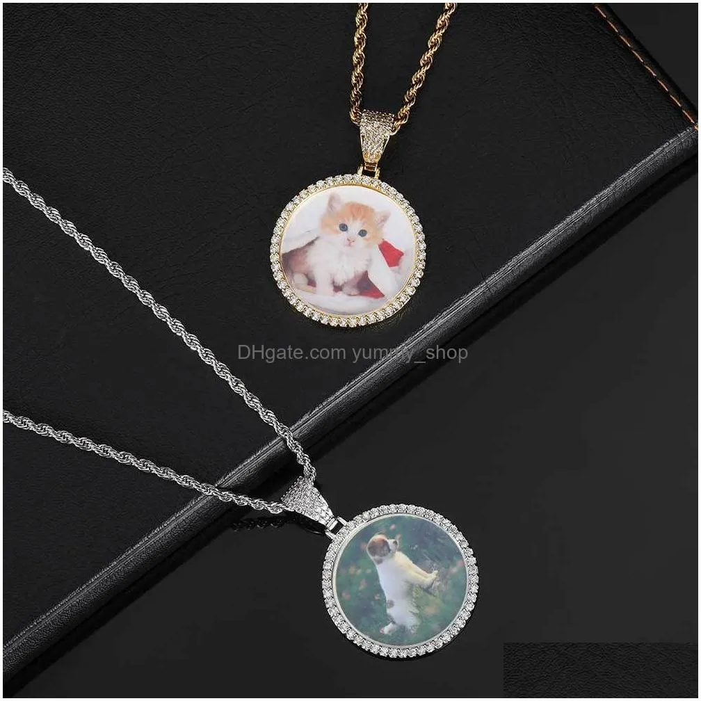 hip hop custom p o pendant round frame medal for couples men women personalized keepsake necklace