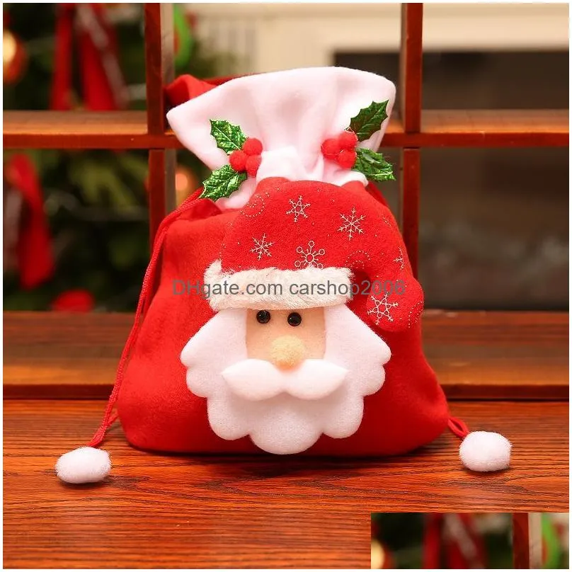 christmas  gift bag flannel candy bag cartoon drawstring tote bag xmas santa claus snowman bear portable gift pouch dbc vt1061