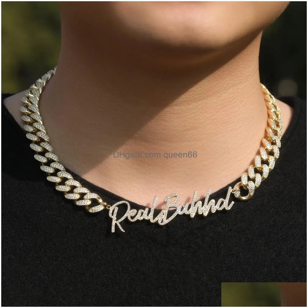 custom art letters name pendant stainless steel necklace with  cuban chain