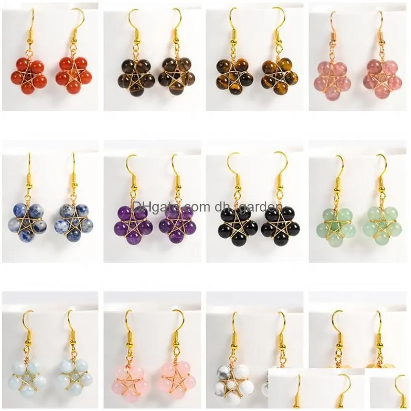 6mm stone ball flower shape pendant wire wrapped star earrings healing reiki jade chakra dangle jewelry wholesale