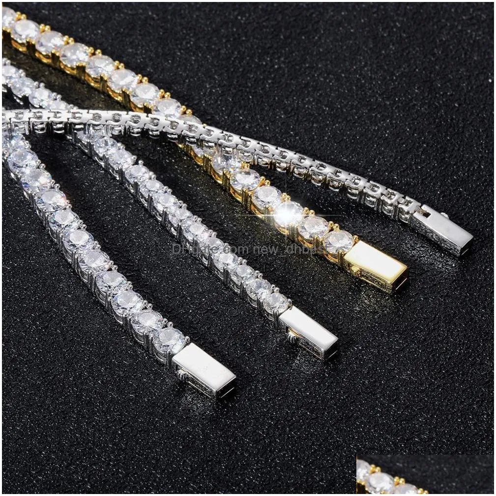 3mm 4mm 5mm hip hop tennis chains jewelry mens diamond necklaces spring buckle 18k real gold bling graduated