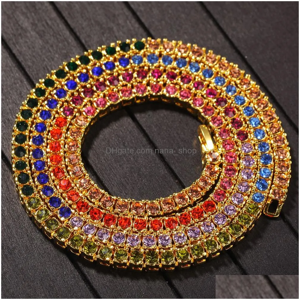 hip hop tennis chains jewelry mens colorful diamond stone chain necklace fashion 4mm silver gold