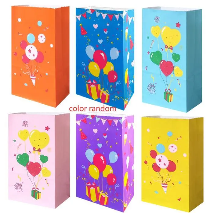 birthday gift bags party favor goodies colored kraft paper bag 13x8x24cm balloon festival candy balloon light blue orange pink purple yellow