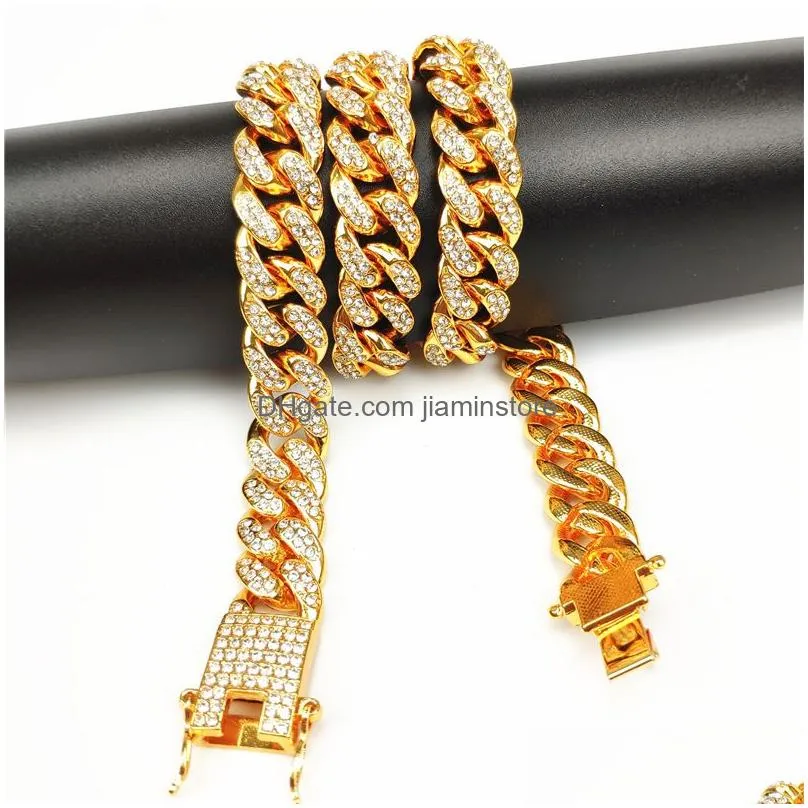 12mm cuban link chain necklace bracelet jewelry set 18k real gold plated stainless steel  necklace with design spring buckle