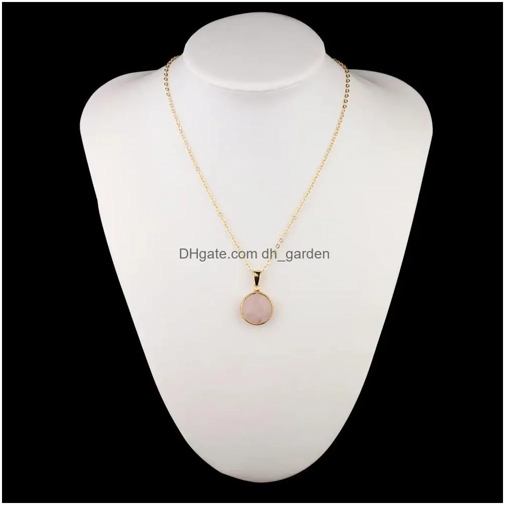 round rose quartz powder pink crystal copper package gold edge pendant necklace fashion necklace women jewelry