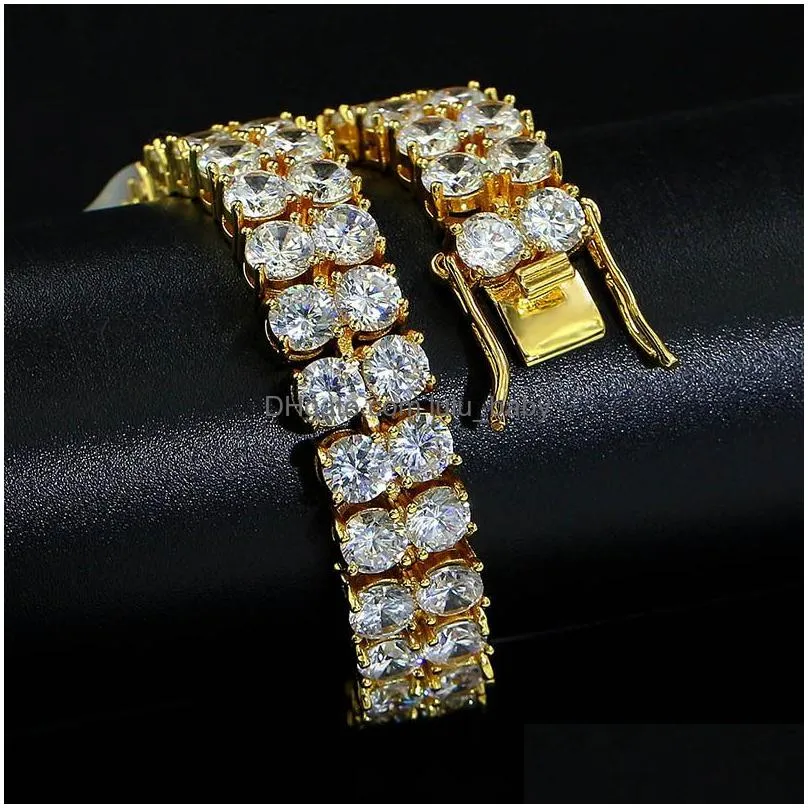 hip hop white zircon bling double layers tennis bracelet 18k real gold plated women bangle