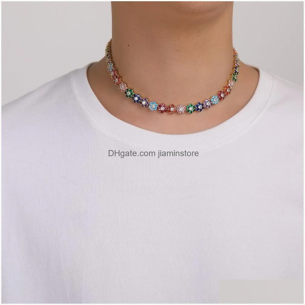 colorful flowers tennis chian necklace bracelets jewelry set female women gift