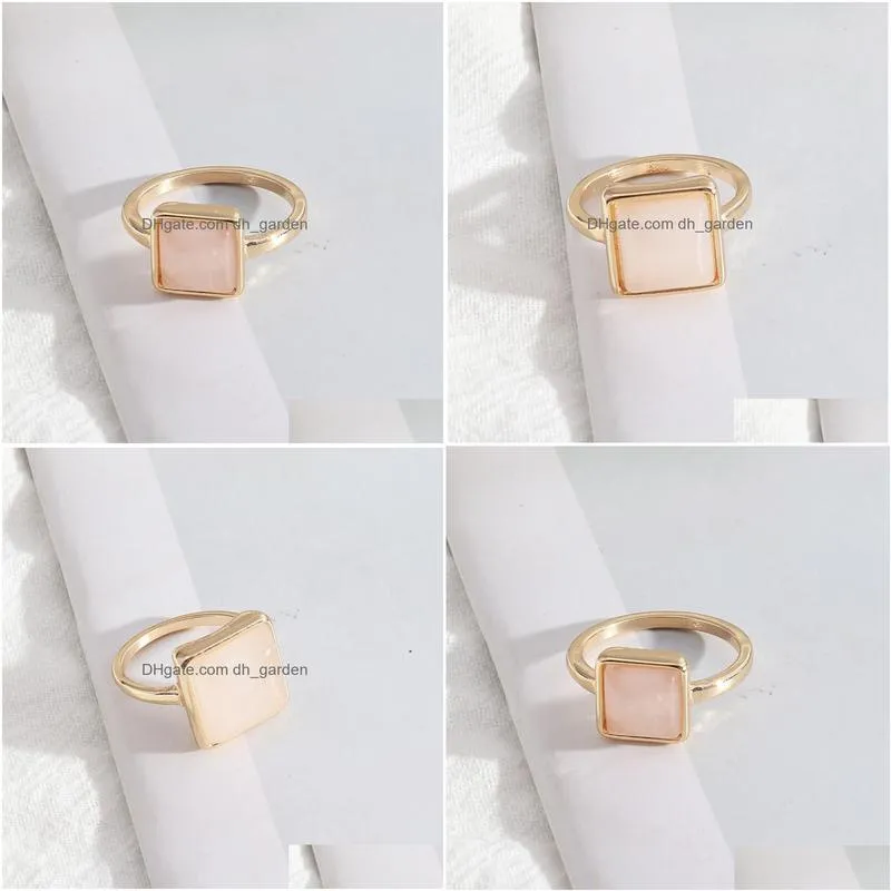 fashion pink rose powder crystal square ring gold color environmental alloy for women jewelry