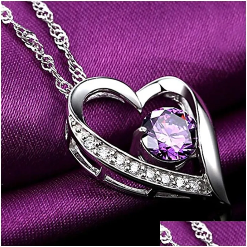 white austrian crystal purple diamonds love heart pendant statement necklace fashion class women girls ladies elements jewelry