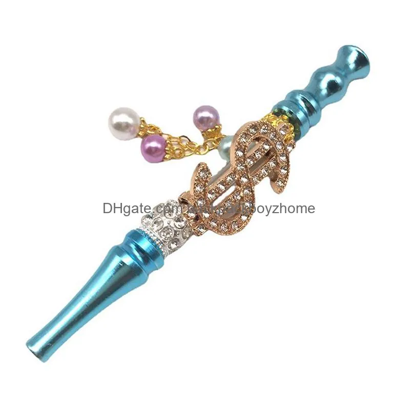 creative dollar pipe portable metal diamond cigarette holder tassel pendant detachable household smoking accessory 115mm