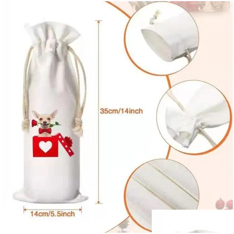 party gift sublimation blanks reusable wedding wine bottle bags cover canvas gifts bags with drawstring bulk halloween graduation christmas