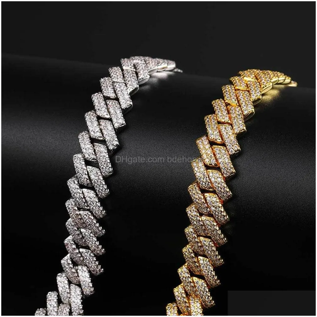 mens 14mm diamond cuban link hip hop tennis chain 18k gold plated jewelry for fashionable streetwear