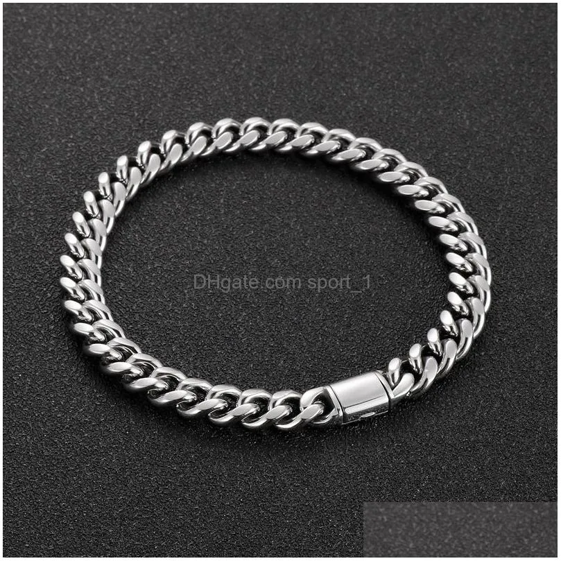 mens titanium steel cuban link bracelet hip hop style with simple design perfect for everyday wear.