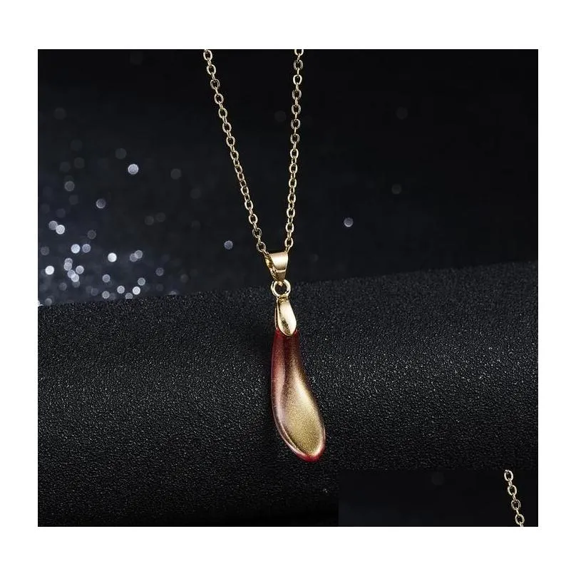 vintage drop shaped opal pendant necklace fashion exquisite clavicle chain paper card necklaces boho jewelry gift for women