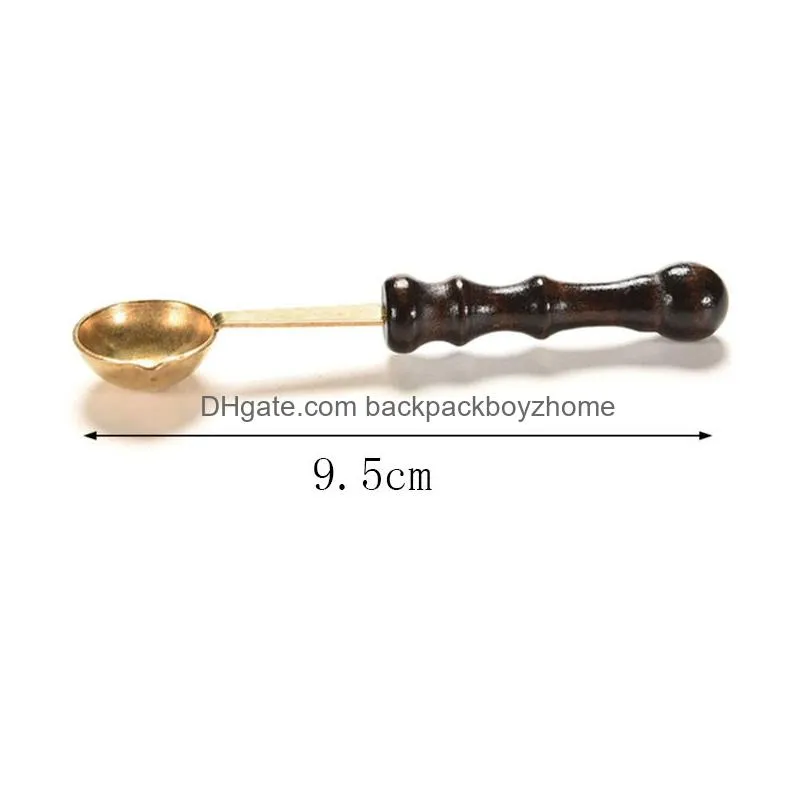 vintage wooden handle fire lacquer spoon party favor wedding invitation card seal accessories stainless steel stamp spoons holiday