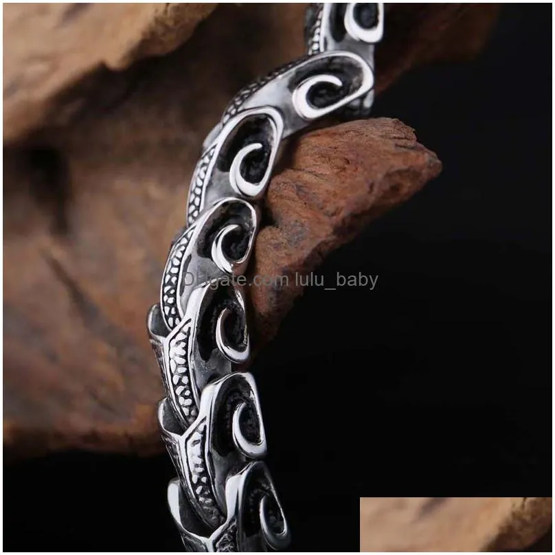 mens snake chain bracelet ancient silver stainless steel bangle with titanium detailing