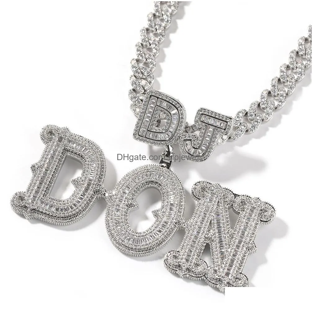 az custom name letters pendant necklaces t zircon tail buckle men women gift jewelry