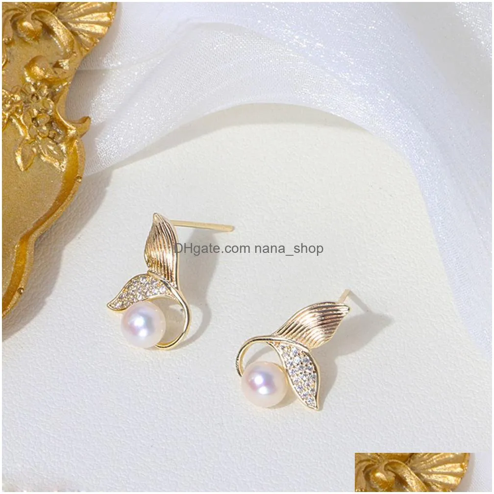 s925 pearl stud earring 18k real gold plated prevent allergy earrings for women gril gift freshwater natural pearls