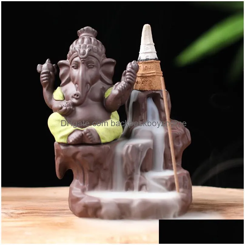 lotus india ganesha elephant god buddhist buddha backflow incense burner censer stick holder dhs