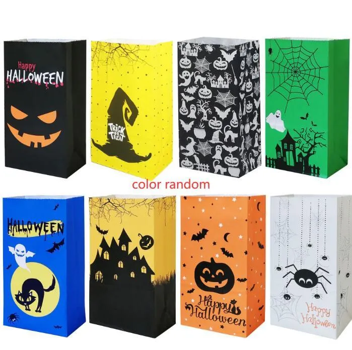 party favor bags kraft paper bag 13x8x24cm good luck green spider web halloween paper bag hamburger popcorn packaging kraft dots natural col