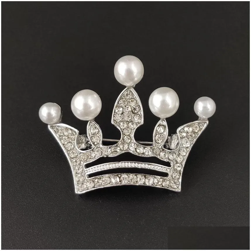 crown brooches gold silver color clear rhinestone pins dress decoration buckle badge jewelry accessories for women