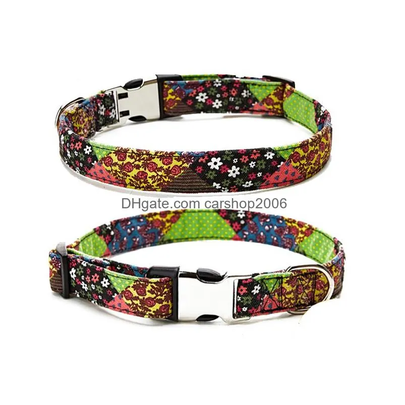 bohemian cat dog collar ethnic style adjustable pet neck collar flower printed small large dog collar with plastic metal buckle dbc