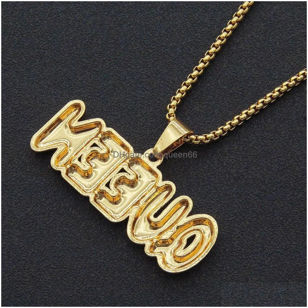 hip hop large letter pendant necklace full shining diamond stone cool men stainless steel fine jewelry