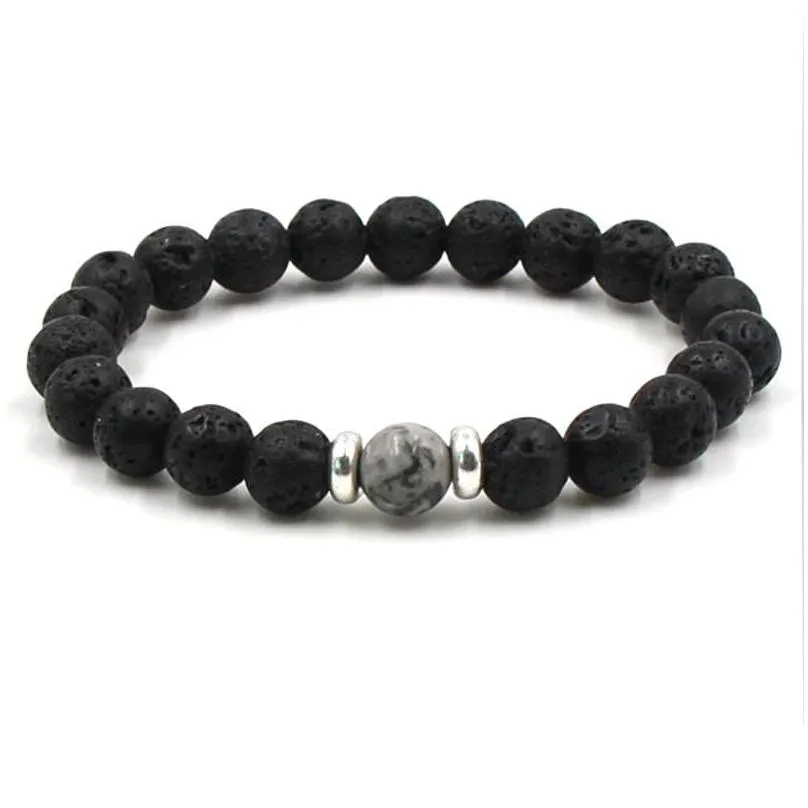 lava stone beads bracelets natural black  oil diffuser elastic bracelet volcanic rock beaded hand strings yoga chakra men