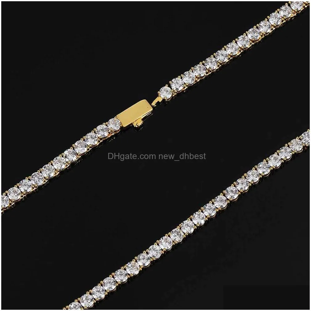 3mm 4mm 5mm hip hop tennis chains jewelry mens diamond necklaces spring buckle 18k real gold bling graduated