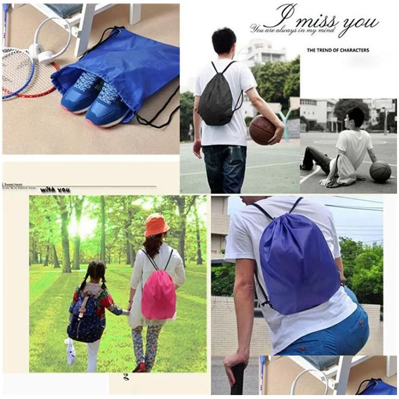 200pcs 10 color 35x40cm outdoor sport camping hiking climbing cycling nylon drawstring backpack bags support logo print