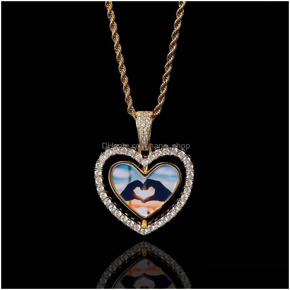 customize lover heart memorial photo pendant necklace rotatable double sides