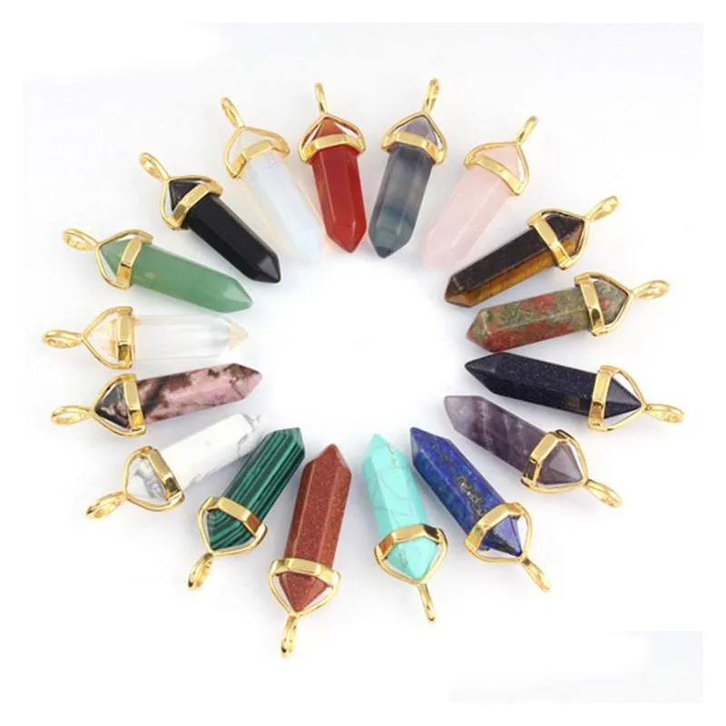 bulk charms bullet women jewelry cheap opal jade natural stone pendant glass resin quartz healing crystals long gold chain choker