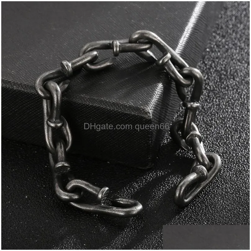 nail link chain bracelets punk mens retro stainless steel hip hop rock bangle jewelry