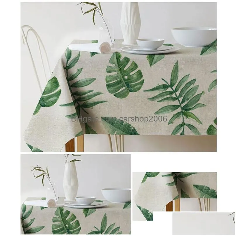 green plant print tablecloth linen waterproof table cloth art european table cover for party home decoration tablecloth wholesale dbc