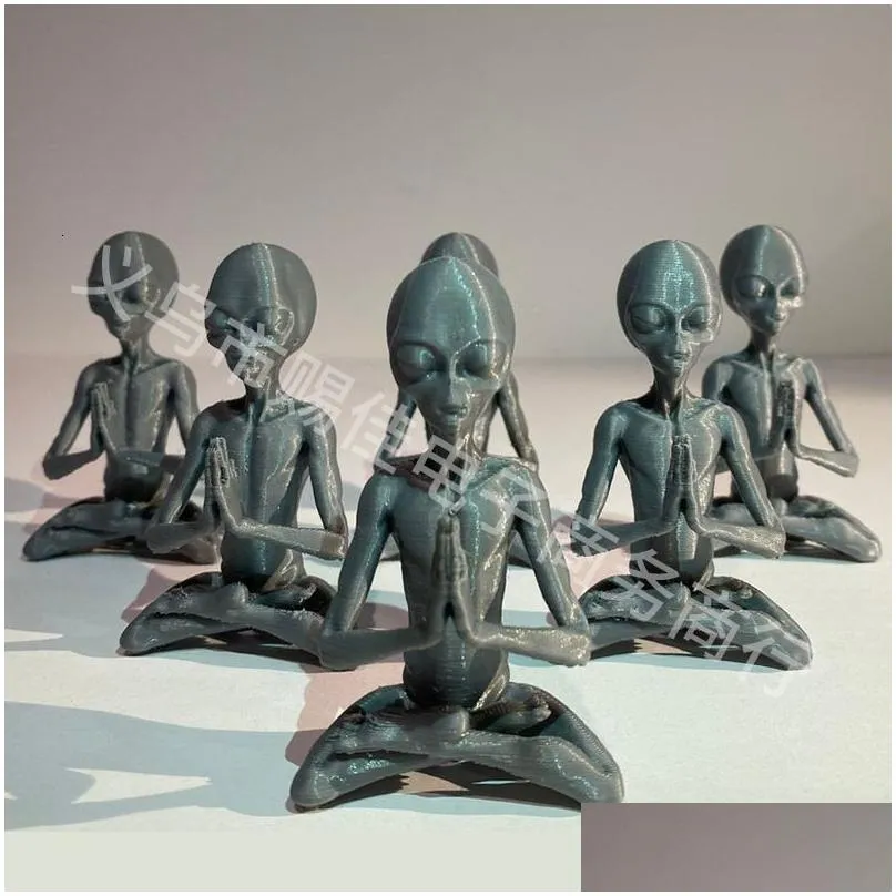 decorative objects figurines meditative alien resin ornament ufo indoor and outdoor decoration meditation alien garden figurine 210908