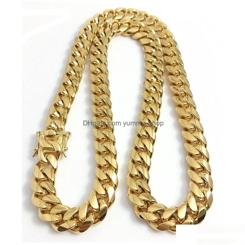 gold  cuban link chain necklace men hip hop stainless steel jewelry necklaces